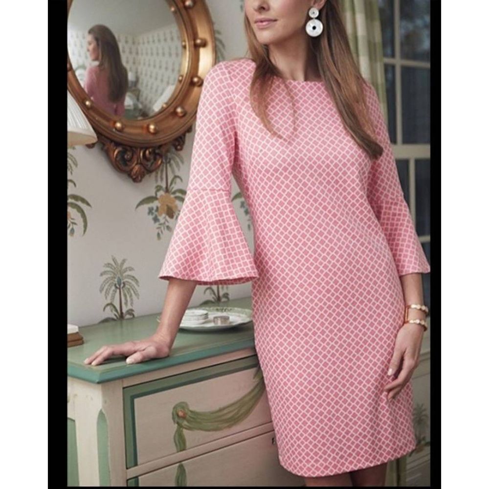 Tyler Boe Jenny Bell Sleeve pink&white Dress sz Small